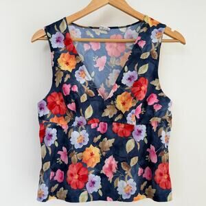 La Perla Malizia‎ Tank Top Medium Floral Print Romantic Coquette Blouse Italy